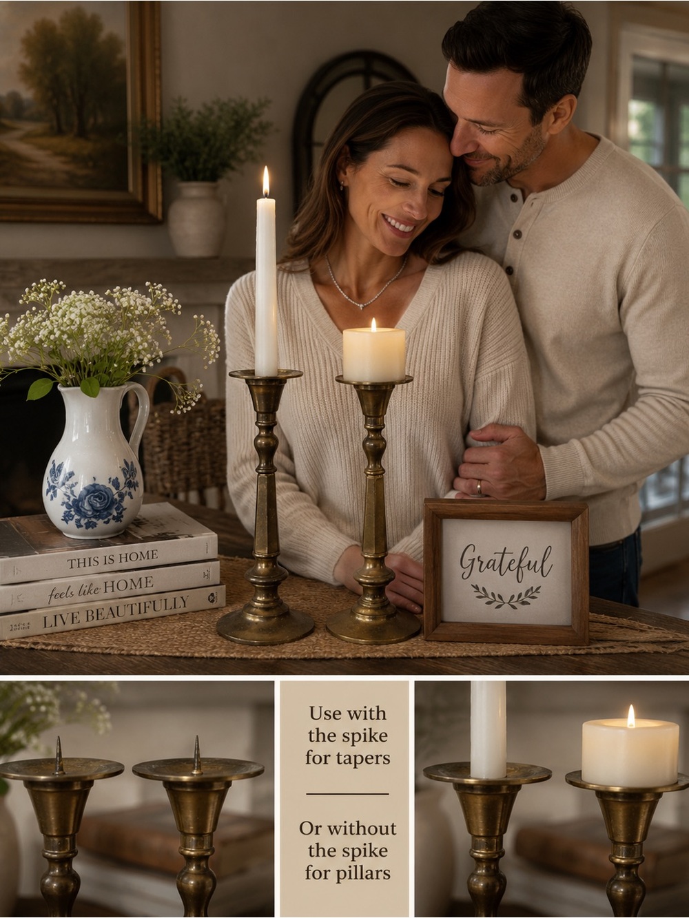 Brass Candlestick Pair - Antique-Style Brass Home Accent